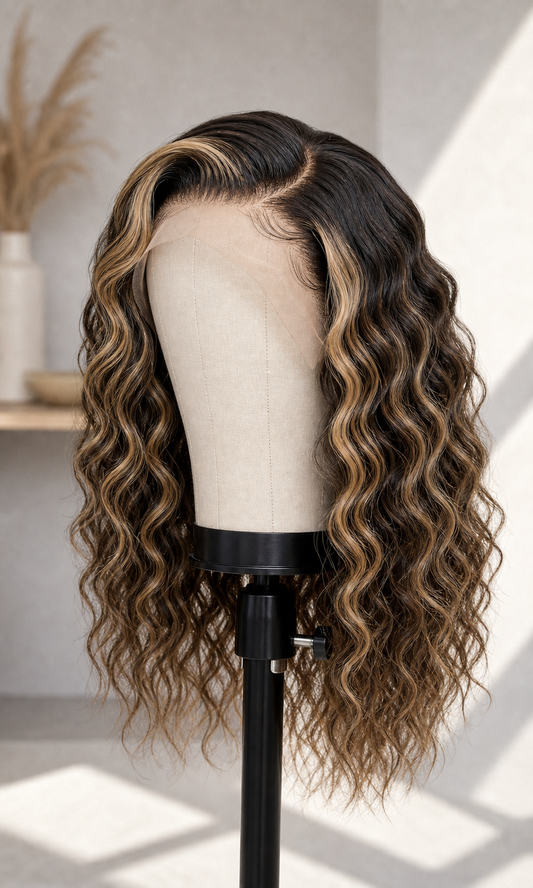 BONANZA 1B/27 Honey Highlight Water Wave 13x4 Lace Front Wig mannequin view