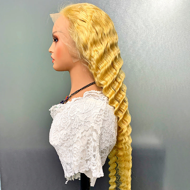 613# Color Blonde deep Lace Frontal wigs head cover