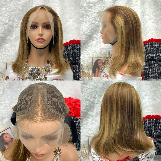 13x1 Piano Brazilian Hair Bob Wig Cuticle Aligned Ombre T Part Lace Wig