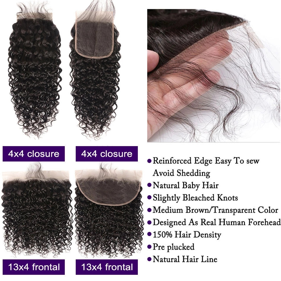 4*4 natrue small water wave Transparent Lace Closure