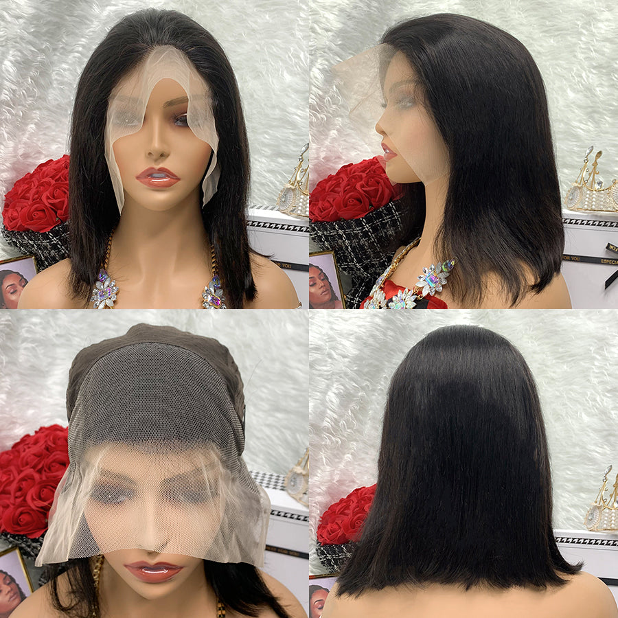 13x4 black Transparent Peruvian Hair Wig Virgin Colored Bob Lace Front Wig Hair