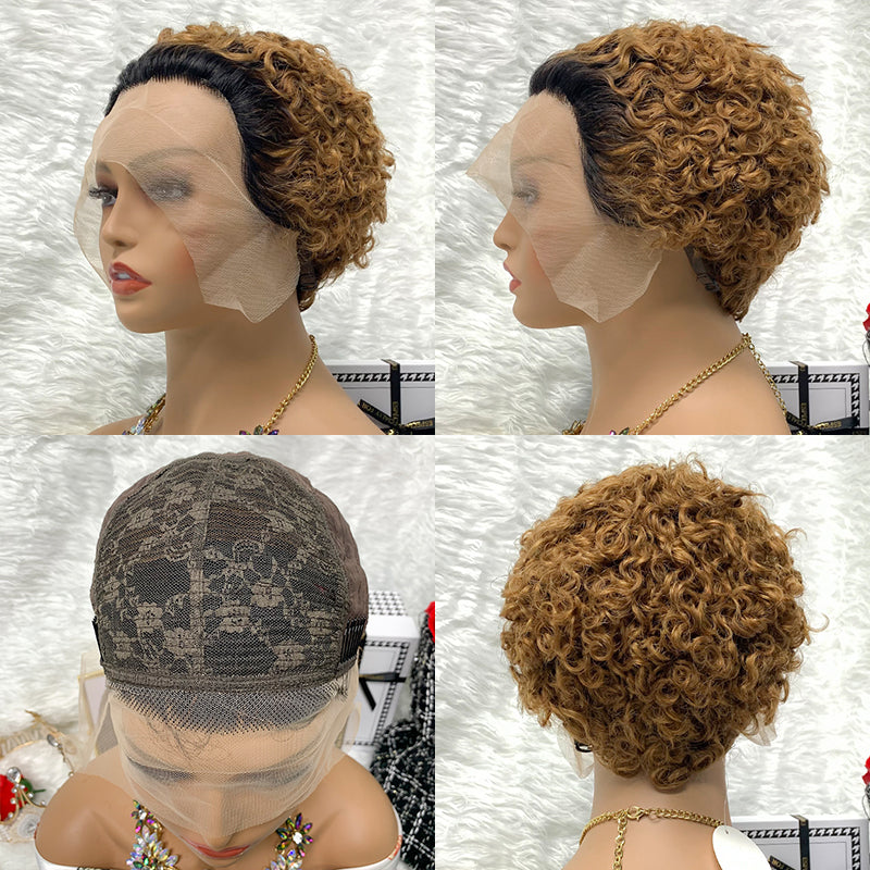 13x1 Brazilian 100% Virgin Hair Pixie Wig Curly Remy Transparent Lace Short Curly Wigs