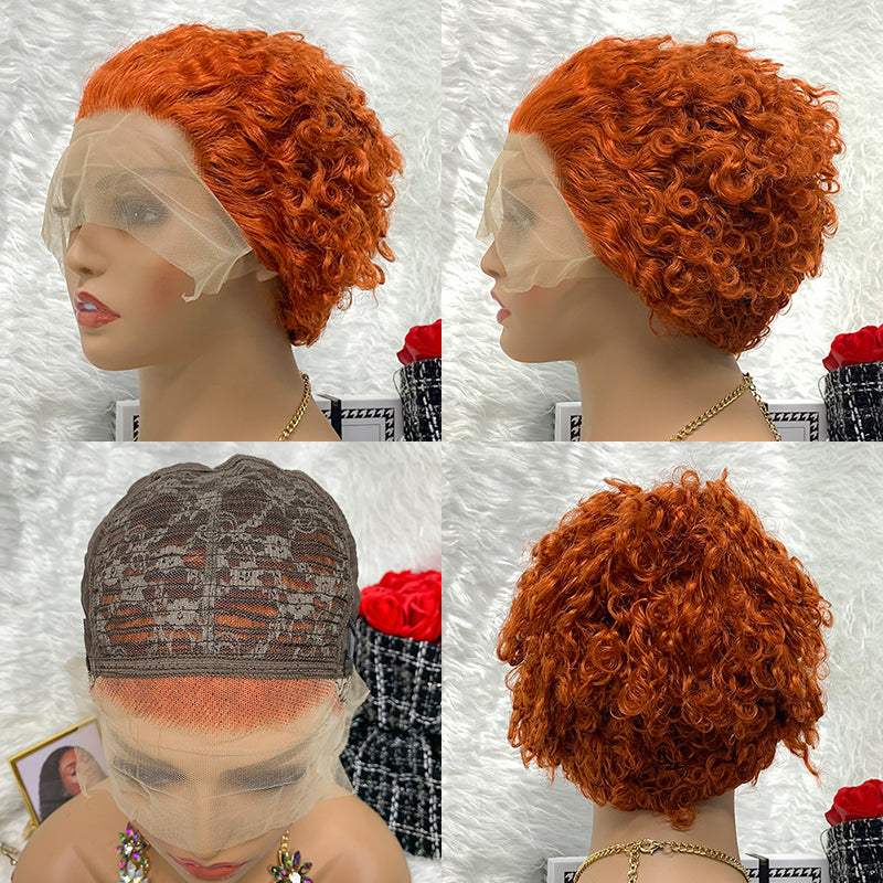 13x1 Brazilian 100% Virgin Hair Pixie Wig Curly Remy Transparent Lace Short Curly Wigs
