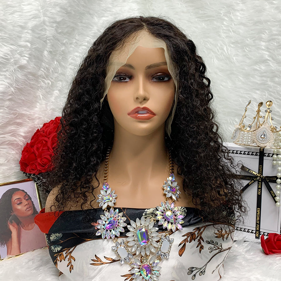 Kinky Jerry Curl Full Lace Wig Water Body Wave Front Wig 13x6 With Transparent Lace