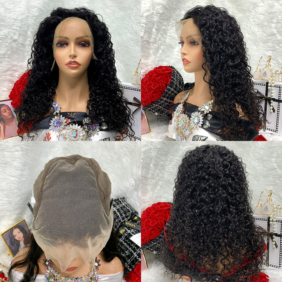 Kinky Jerry Curl Full Lace Wig Water Body Wave Front Wig 13x6 With Transparent Lace