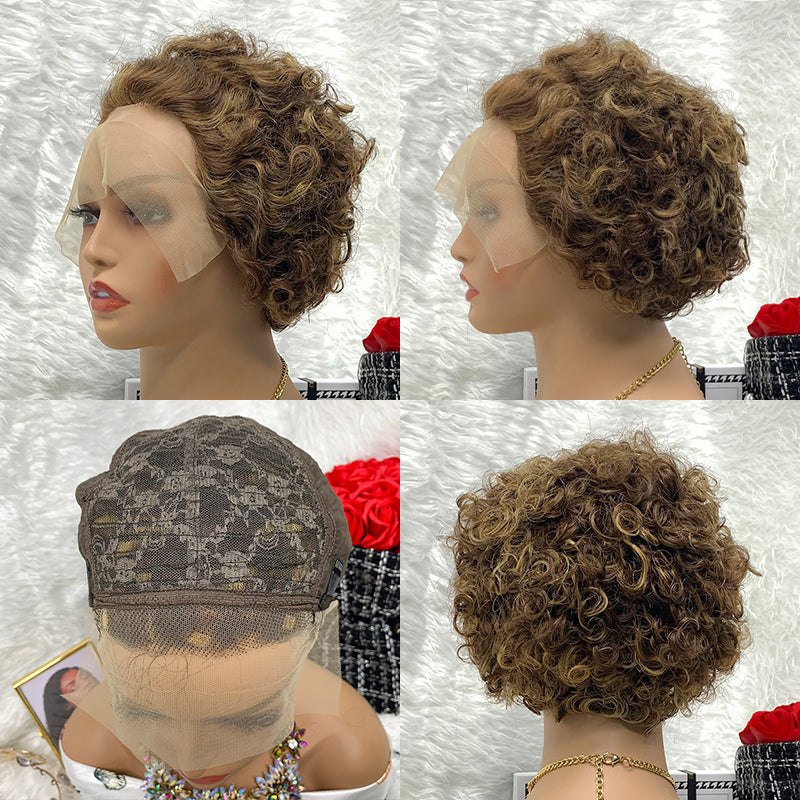 13x1 Brazilian 100% Virgin Hair Pixie Wig Curly Remy Transparent Lace Short Curly Wigs