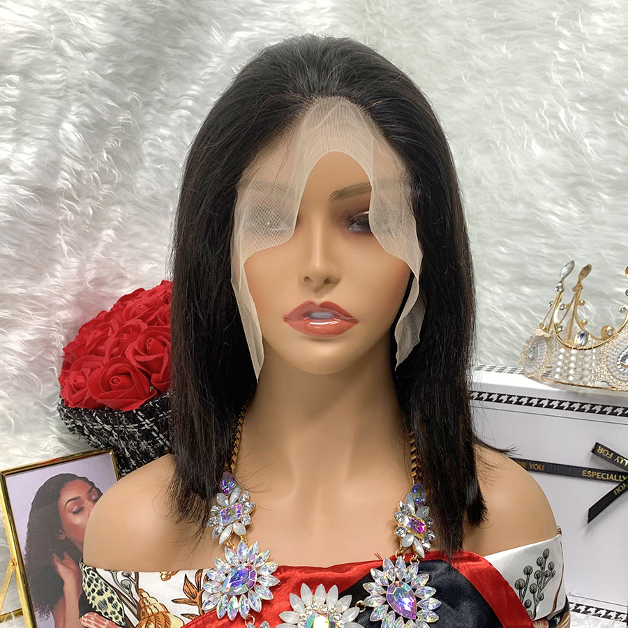 13x4 black Transparent Peruvian Hair Wig Virgin Colored Bob Lace Front Wig Hair