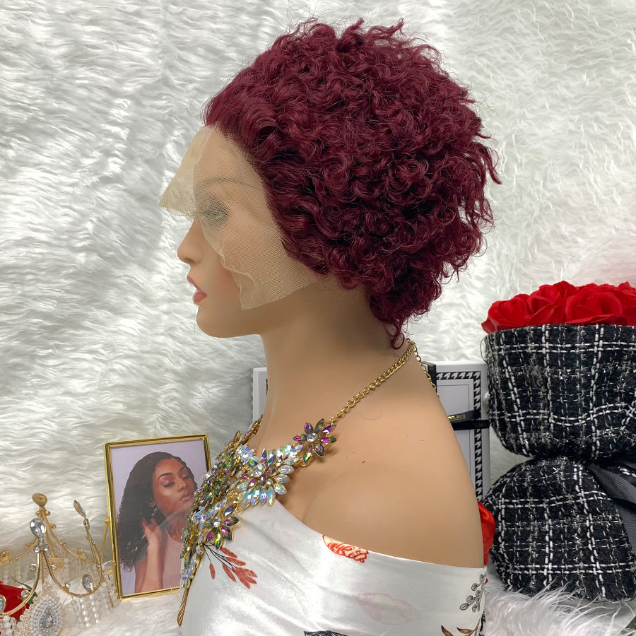 13x1 Brazilian 100% Virgin Hair Pixie Wig Curly Remy Transparent Lace Short Curly Wigs