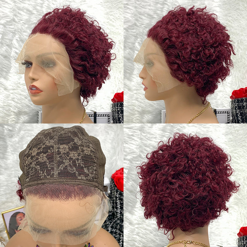 13x1 Brazilian 100% Virgin Hair Pixie Wig Curly Remy Transparent Lace Short Curly Wigs
