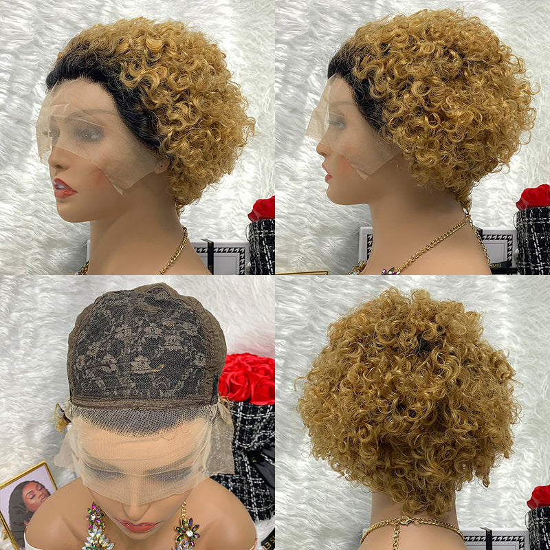 13x1 Brazilian 100% Virgin Hair Pixie Wig Curly Remy Transparent Lace Short Curly Wigs