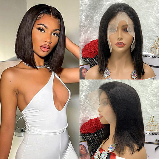 13x4 black Transparent Peruvian Hair Wig Virgin Colored Bob Lace Front Wig Hair