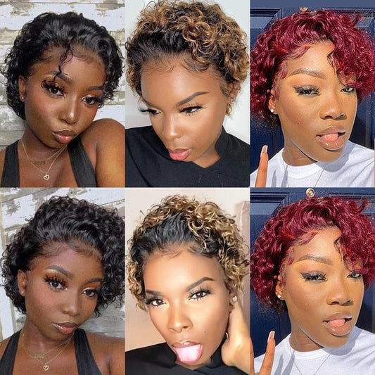 13x1 Brazilian 100% Virgin Hair Pixie Wig Curly Remy Transparent Lace Short Curly Wigs