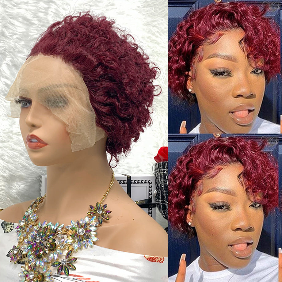 13x1 Brazilian 100% Virgin Hair Pixie Wig Curly Remy Transparent Lace Short Curly Wigs