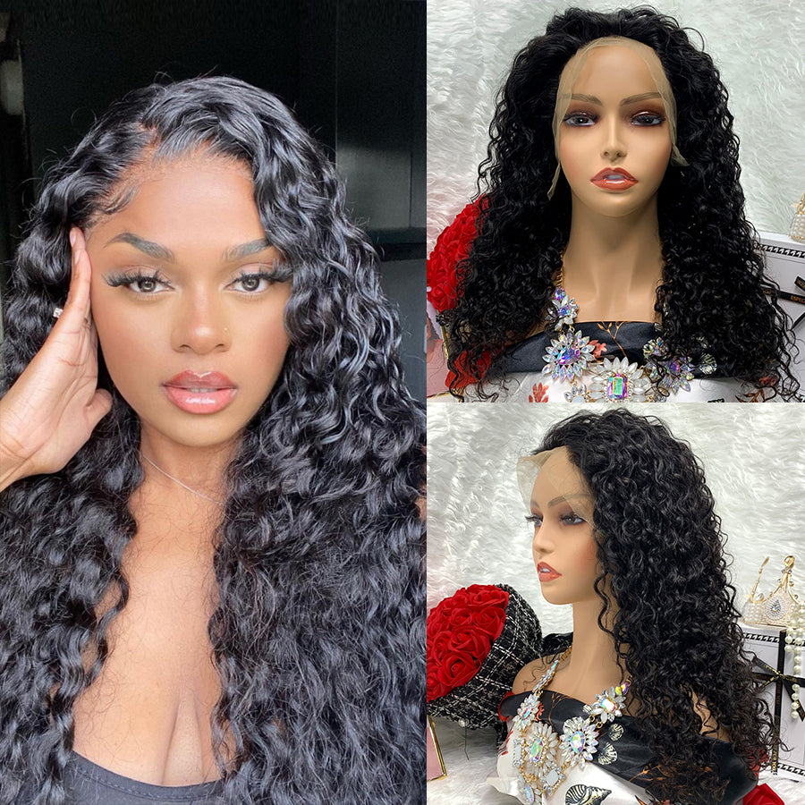 Kinky Jerry Curl Full Lace Wig Water Body Wave Front Wig 13x6 With Transparent Lace