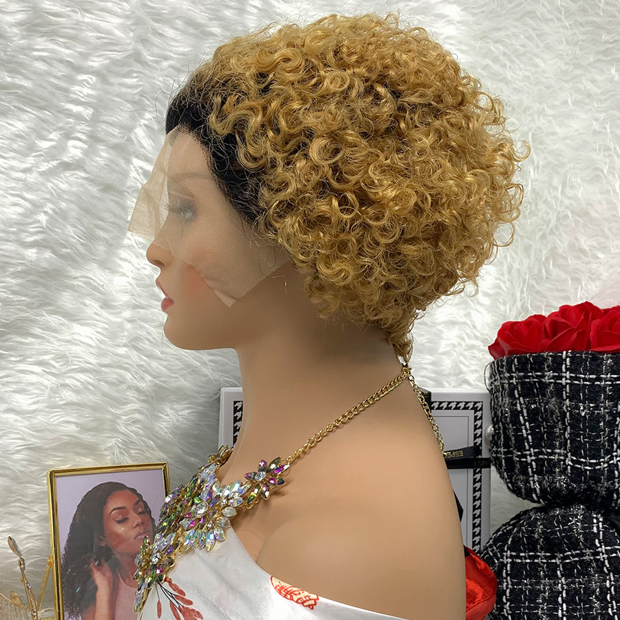 13x1 Brazilian 100% Virgin Hair Pixie Wig Curly Remy Transparent Lace Short Curly Wigs