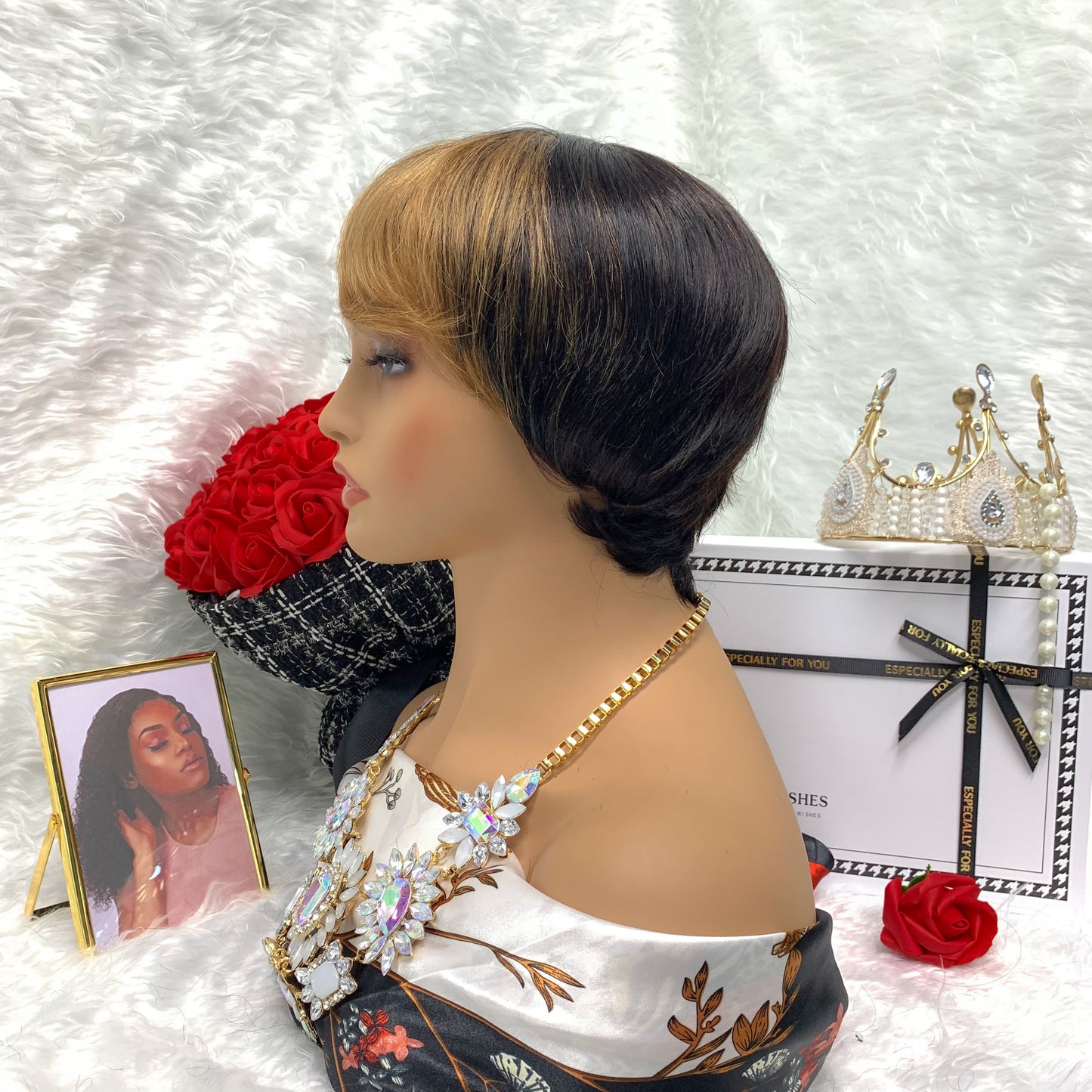 human hair full head set gradual change full mechanism human hair wig head cover