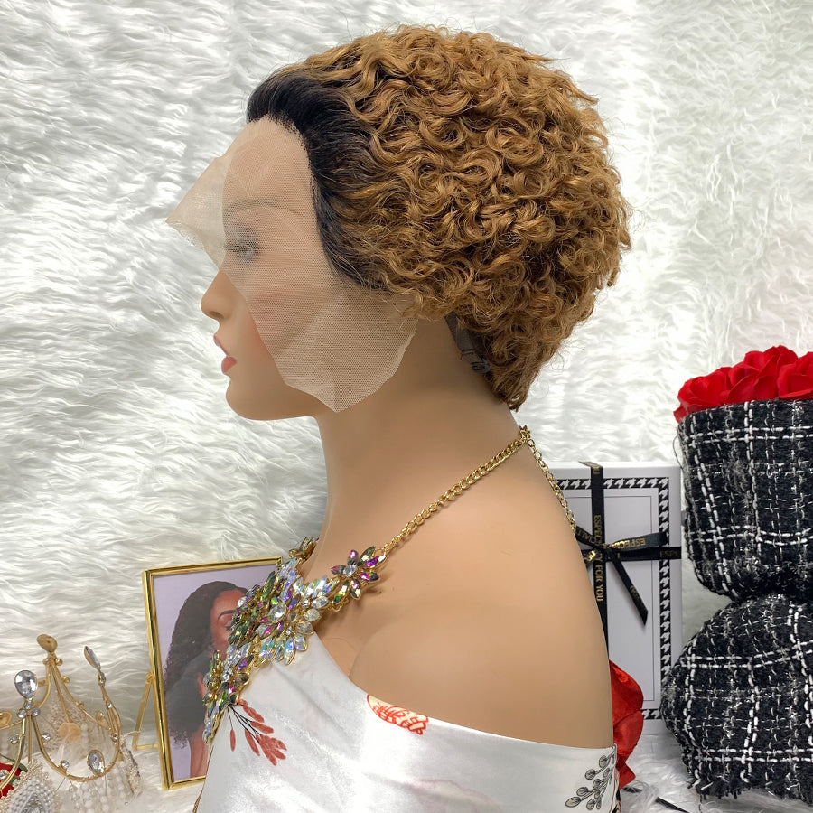13x1 Brazilian 100% Virgin Hair Pixie Wig Curly Remy Transparent Lace Short Curly Wigs