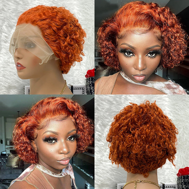 13x1 Brazilian 100% Virgin Hair Pixie Wig Curly Remy Transparent Lace Short Curly Wigs
