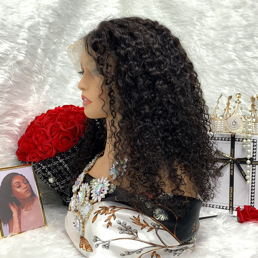Kinky Jerry Curl Full Lace Wig Water Body Wave Front Wig 13x6 With Transparent Lace