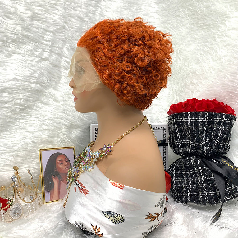 13x1 Brazilian 100% Virgin Hair Pixie Wig Curly Remy Transparent Lace Short Curly Wigs