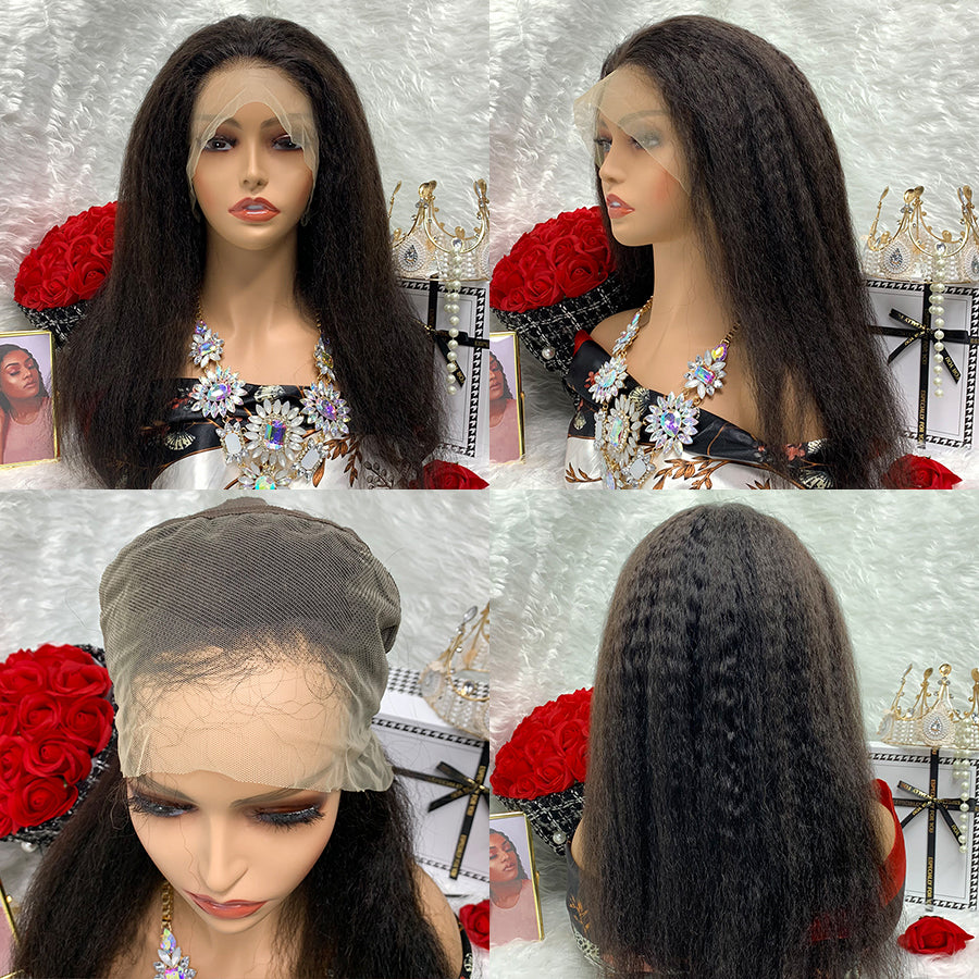 13*4 kinky straight Lace Frontal Wigs 100% Virgin Human Hair