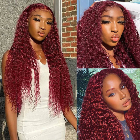 13*4 deep wave 99J Lace Front Wigs 100% Virgin Human Hair