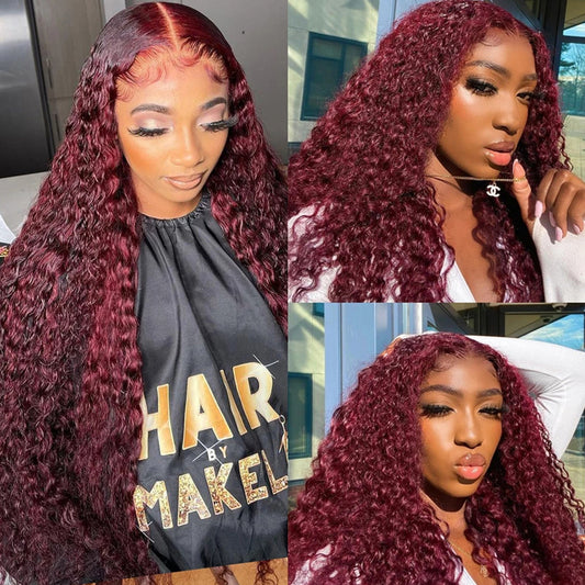 13*4 water wave 99J Lace Front Wigs 100% Virgin Human Hair