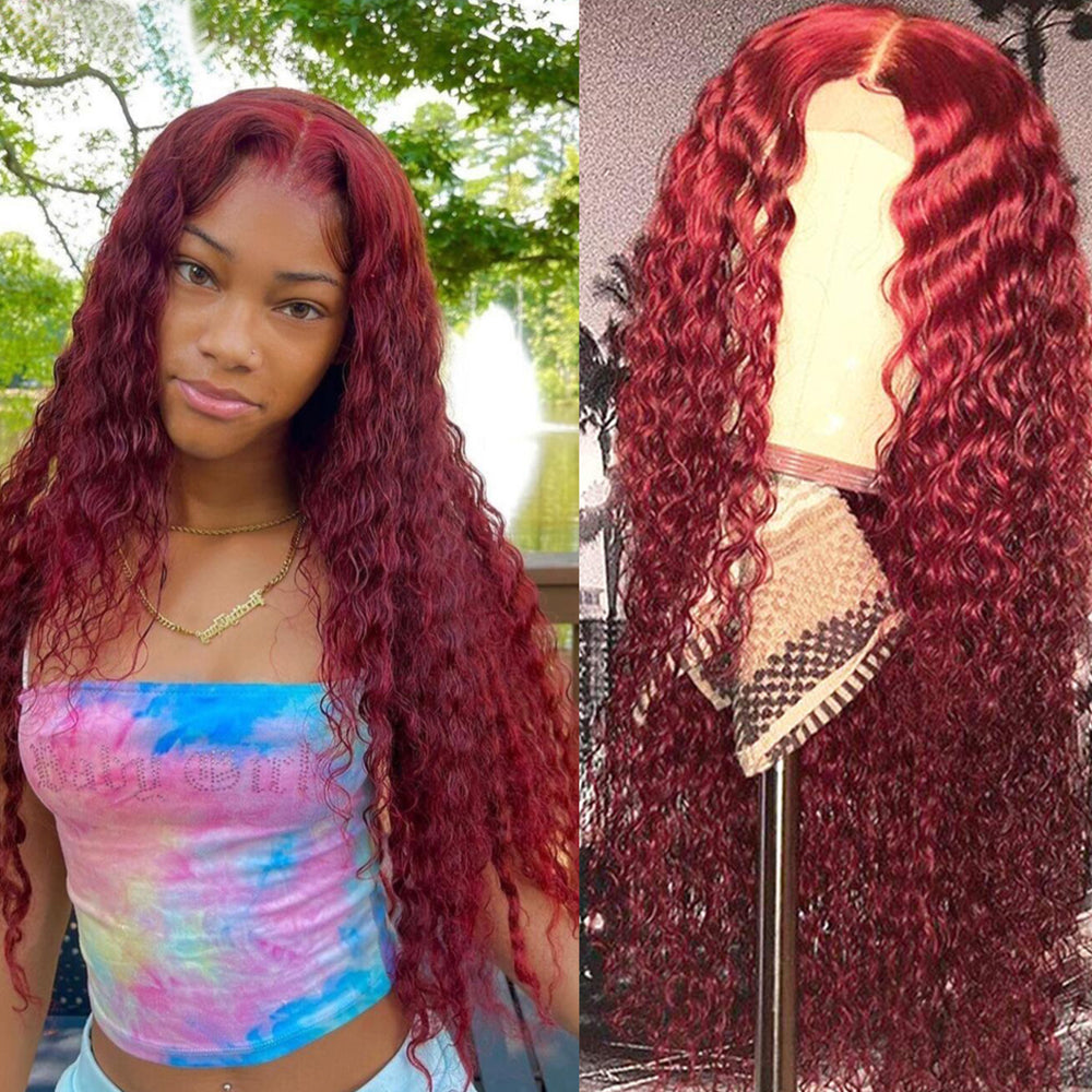 13*4 water wave 99J Lace Front Wigs 100% Virgin Human Hair
