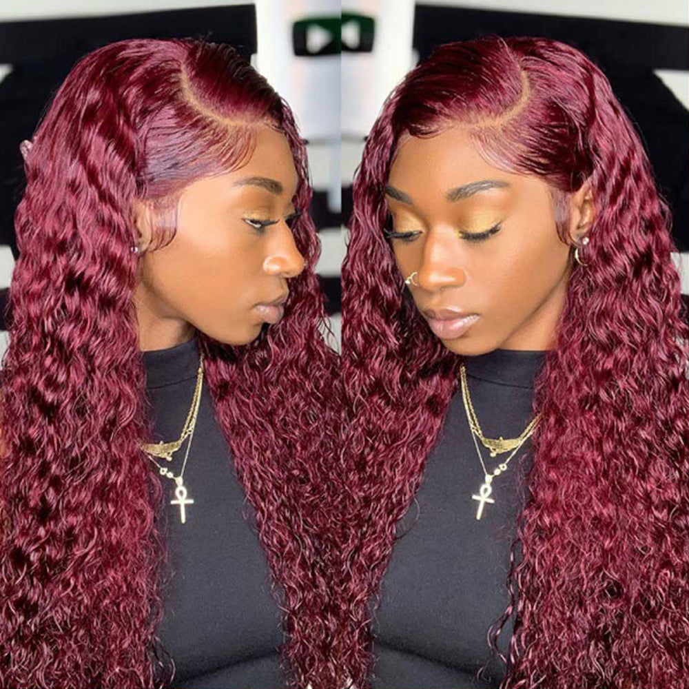 13*4 water wave 99J Lace Front Wigs 100% Virgin Human Hair