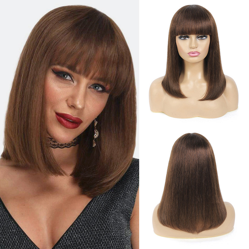Machine Made Bob Wigs With Bangs head cover