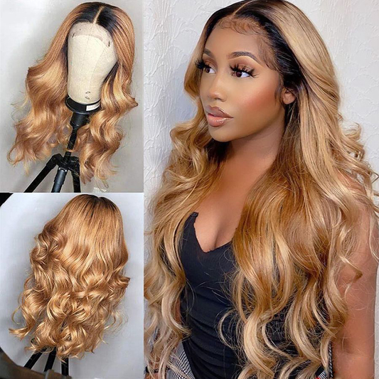 13x6 body wave 1B-27 Lace Frontal Wig 100% Human Hair Virgin Hair
