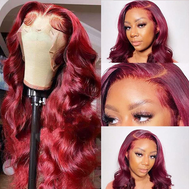 13*4 body wave 99J Lace Front Wigs 100% Virgin Human Hair