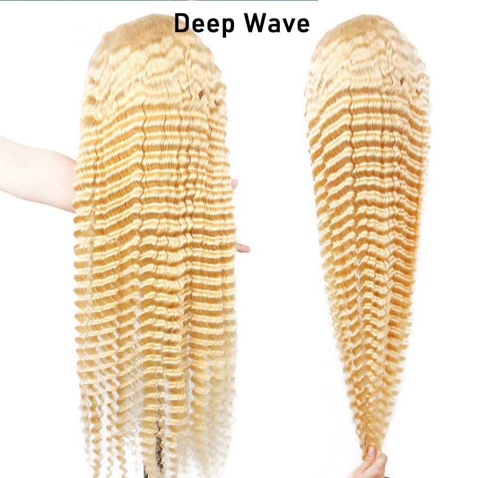 613 13*4 deep wave Blonde 100% Virgin Clear Lace Frontal Wig