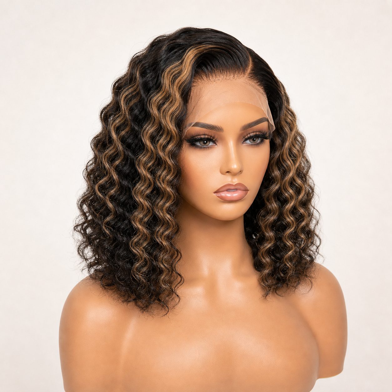 BONANZA 1B/27 Honey Highlight Deep Wave 13x4 Lace Front Human Hair Wig