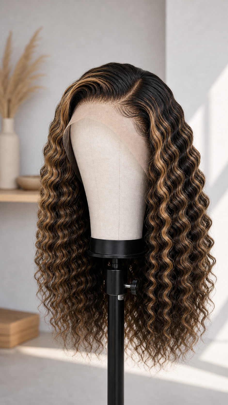 BONANZA 1B/27 Honey Highlight Deep Wave 13x4 Lace Front Wig mannequin view