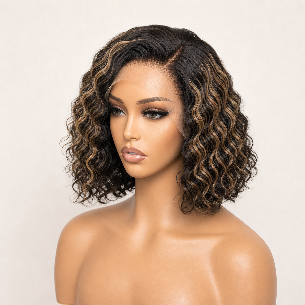 BONANZA 1B/27 Honey Highlight Water Wave 13x4 Lace Front Human Hair Wig
