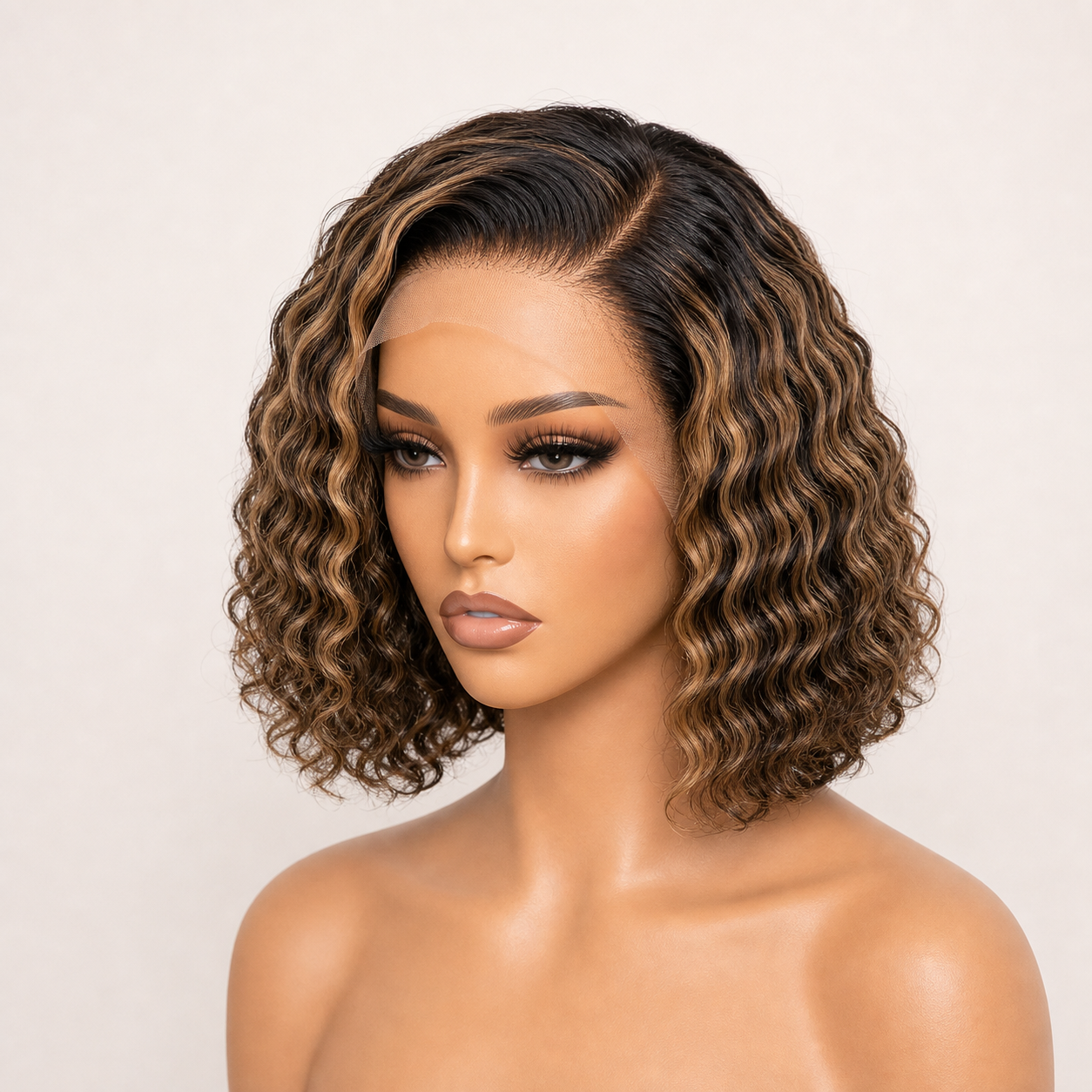 BONANZA Honey Brown Highlight Water Wave 13x4 Lace Front Human Hair Wig