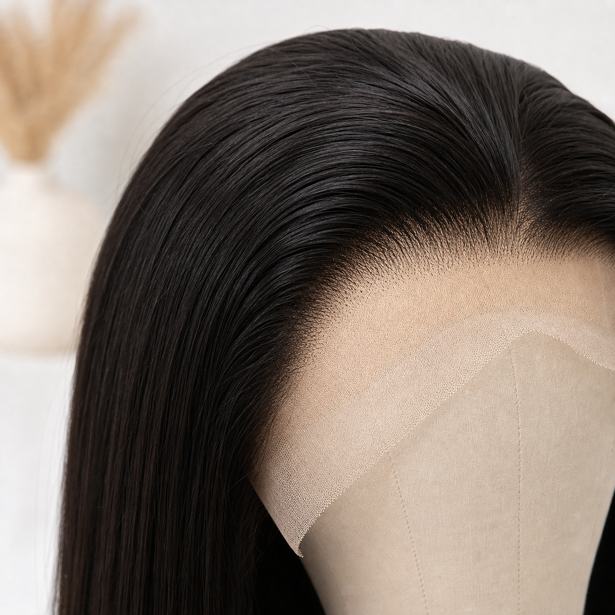 BONANZA Natural Black Straight 13x4 Lace Front Wig lace and straight hair detail