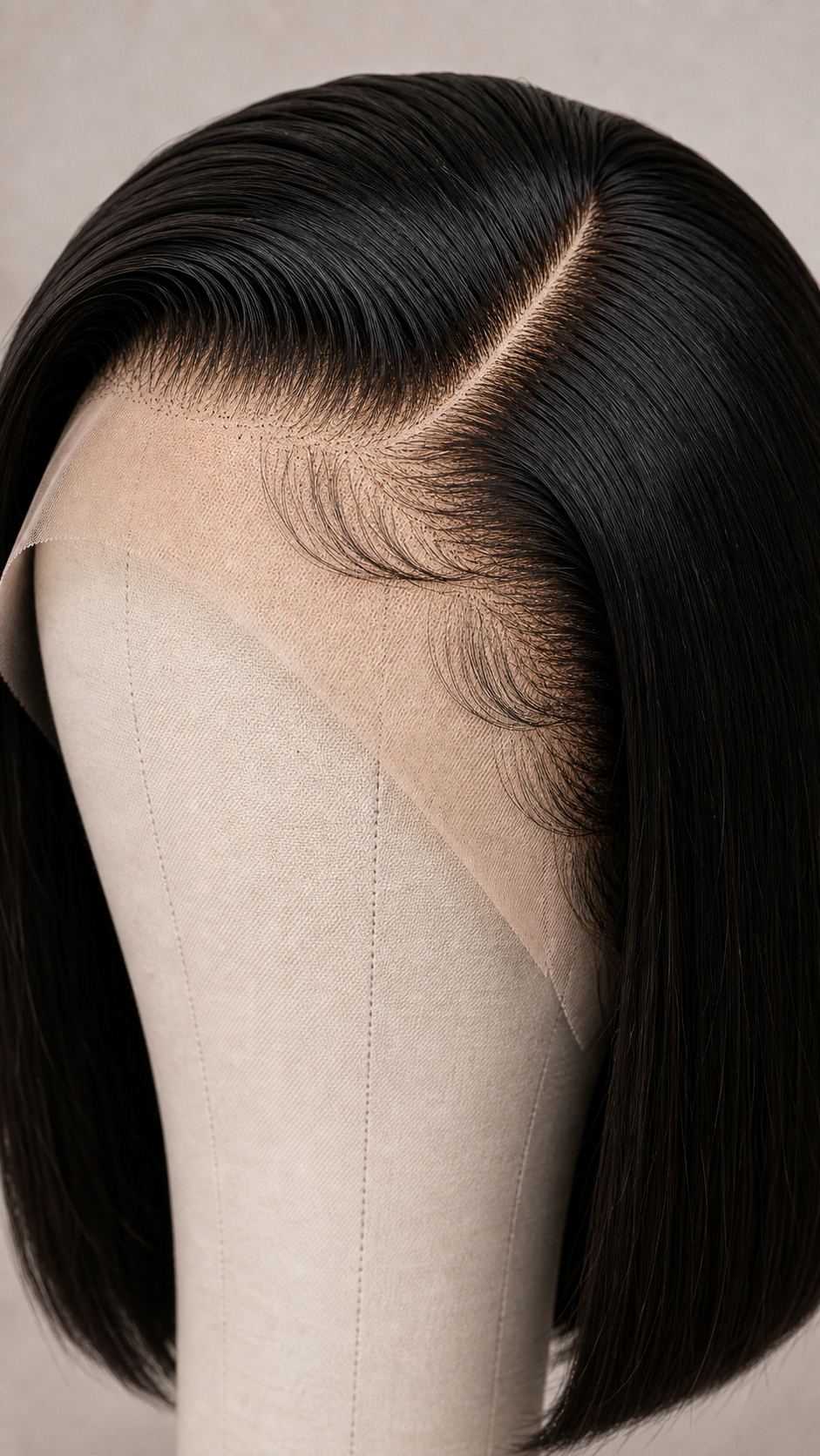 BONANZA Natural Black Straight Bob Lace Front Wig lace and straight hair detail