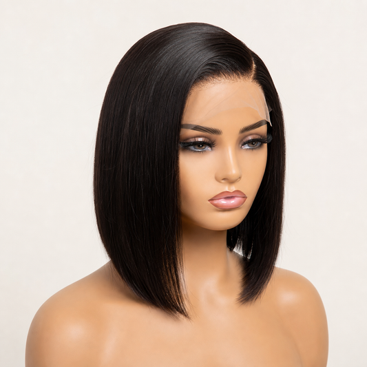 BONANZA Natural Black Straight Bob Lace Front Glueless Human Hair Wig