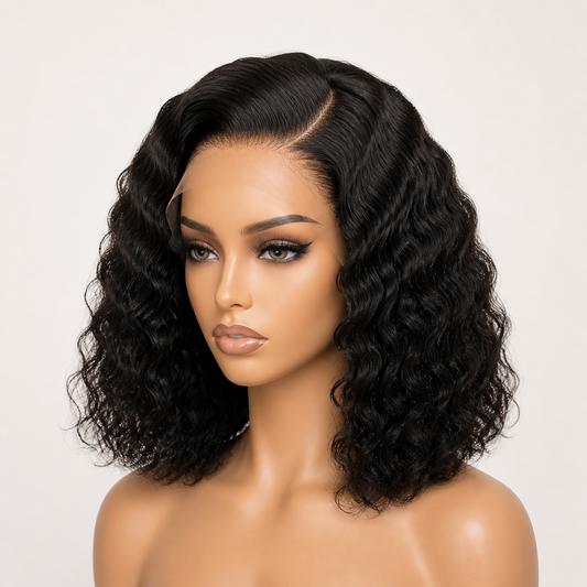 BONANZA Natural Black Water Wave 13x4 Lace Front Human Hair Wig