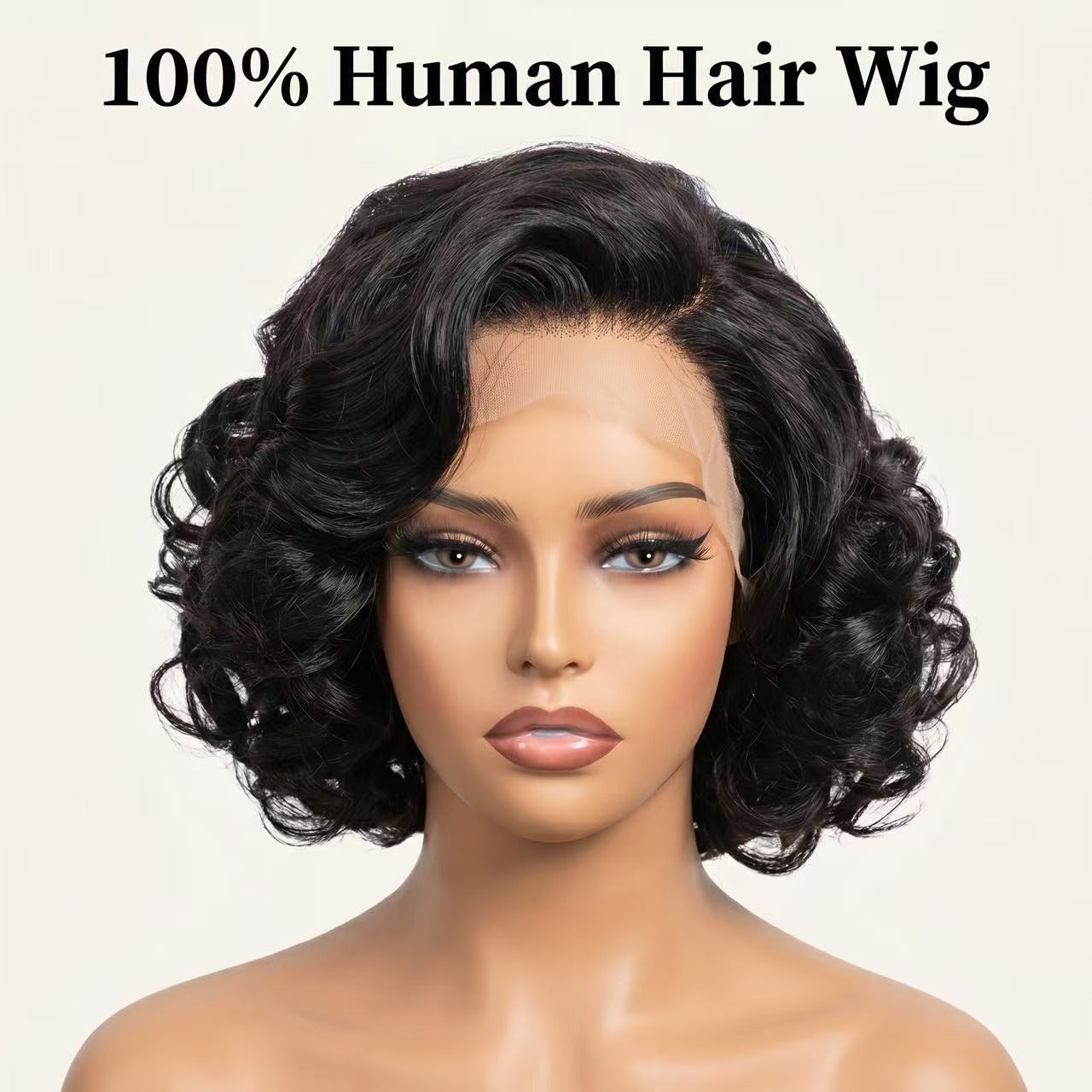 BONANZA short curly bob human hair wig front view