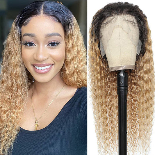 13x6 water wave 1B-27 Lace Frontal Wig 100% Human Hair Virgin Hair