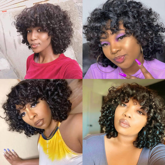 NATURE No Lace Machine Made Rose Curly Super Double Drawn Wigs