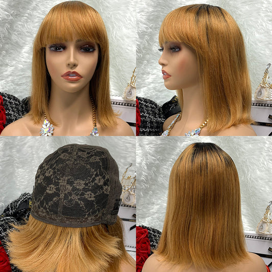T1B/27 Machine Made Color Wigs Human No Lace Cuticle Aligned Hair Bob Wig