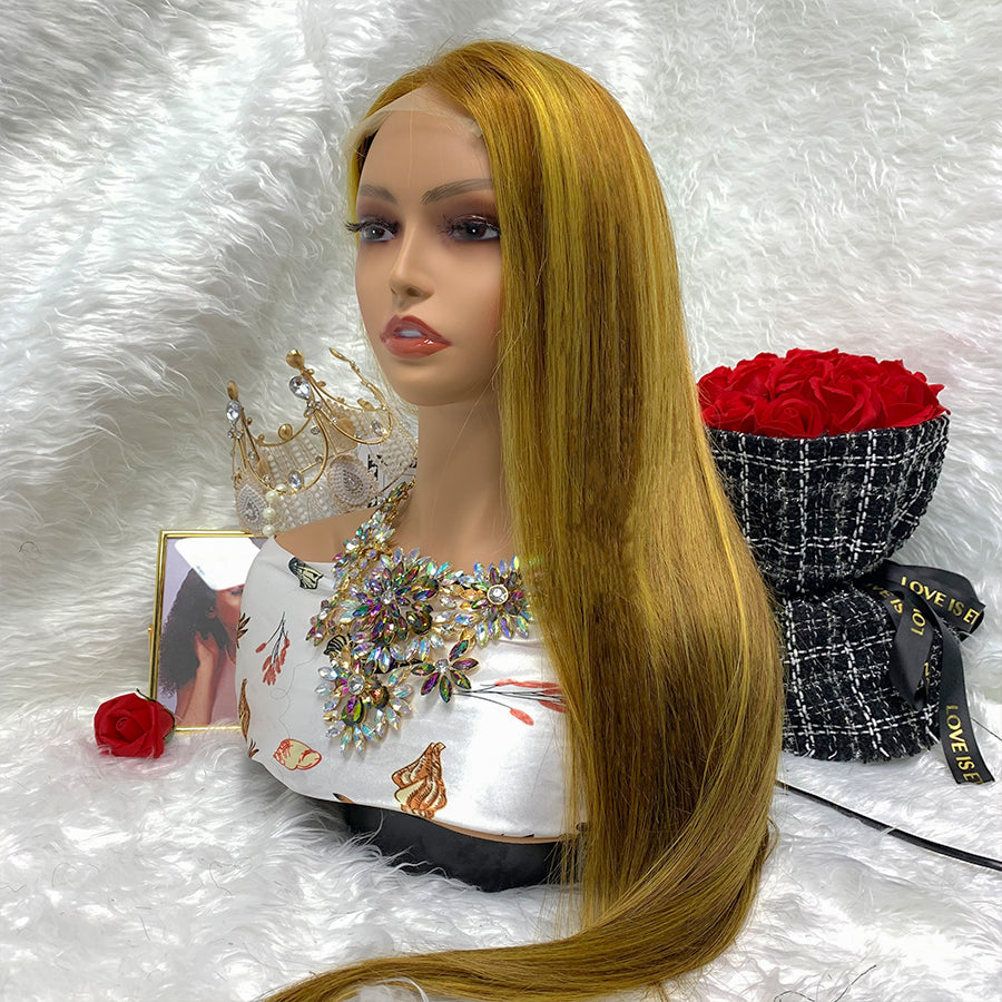 4x4 Virgin Pre Plucked Wigs Natural Human Hair Lace Deep straight Highlight Wig