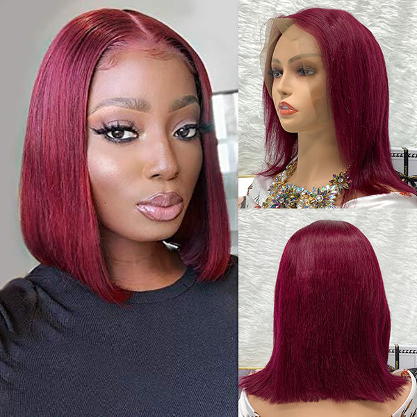 13*4 Raw Human Hair Wigs Women 99J Remy Straight Human Hair Wigs