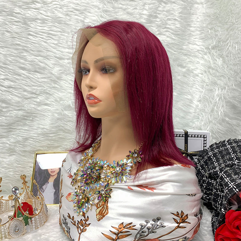 13*4 Raw Human Hair Wigs Women 99J Remy Straight Human Hair Wigs