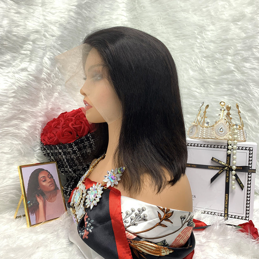 13x4  black Transparent Peruvian Hair Wig Virgin Colored Bob Lace Front Wig Hair