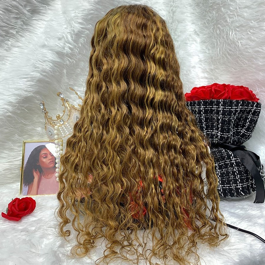 4x4 Virgin Pre Plucked Wigs Natural Human Hair Lace Deep Water Wave Highlight Wig